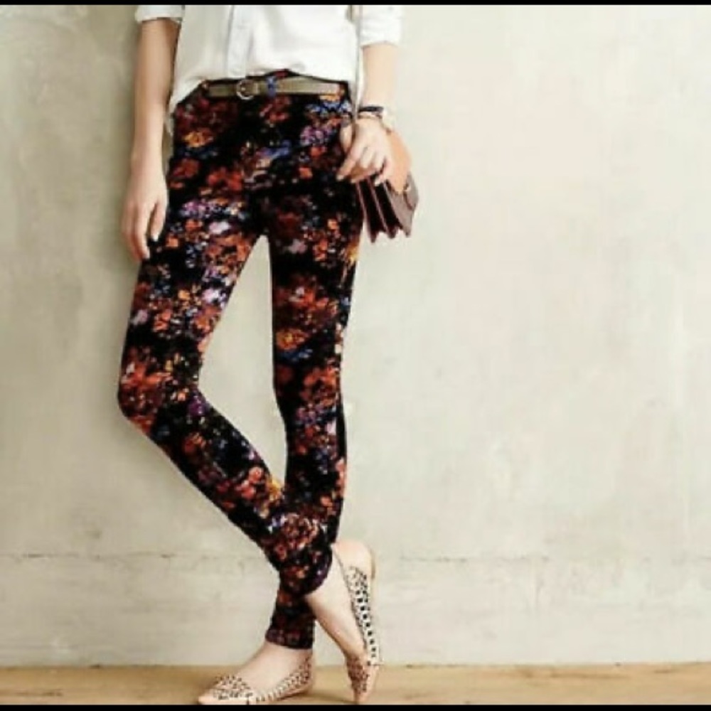 Anthropologie Stretch corduroy floral print pants